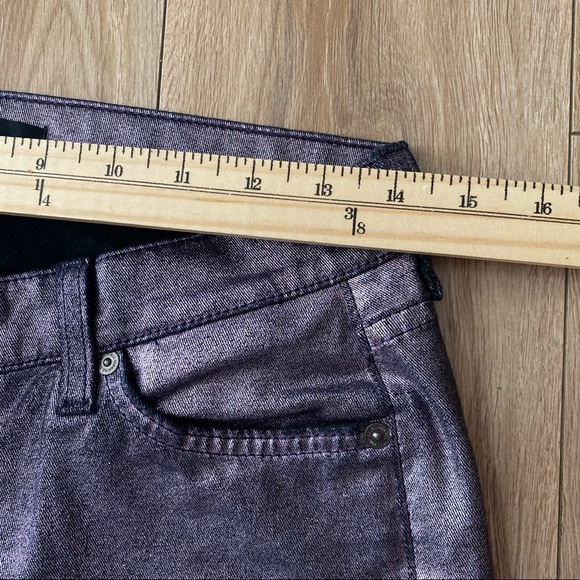 7 For All Mankind Womens Purple Metallic Coated Mid Rise Skinny Jeans Size 28 - Picture 8 of 8